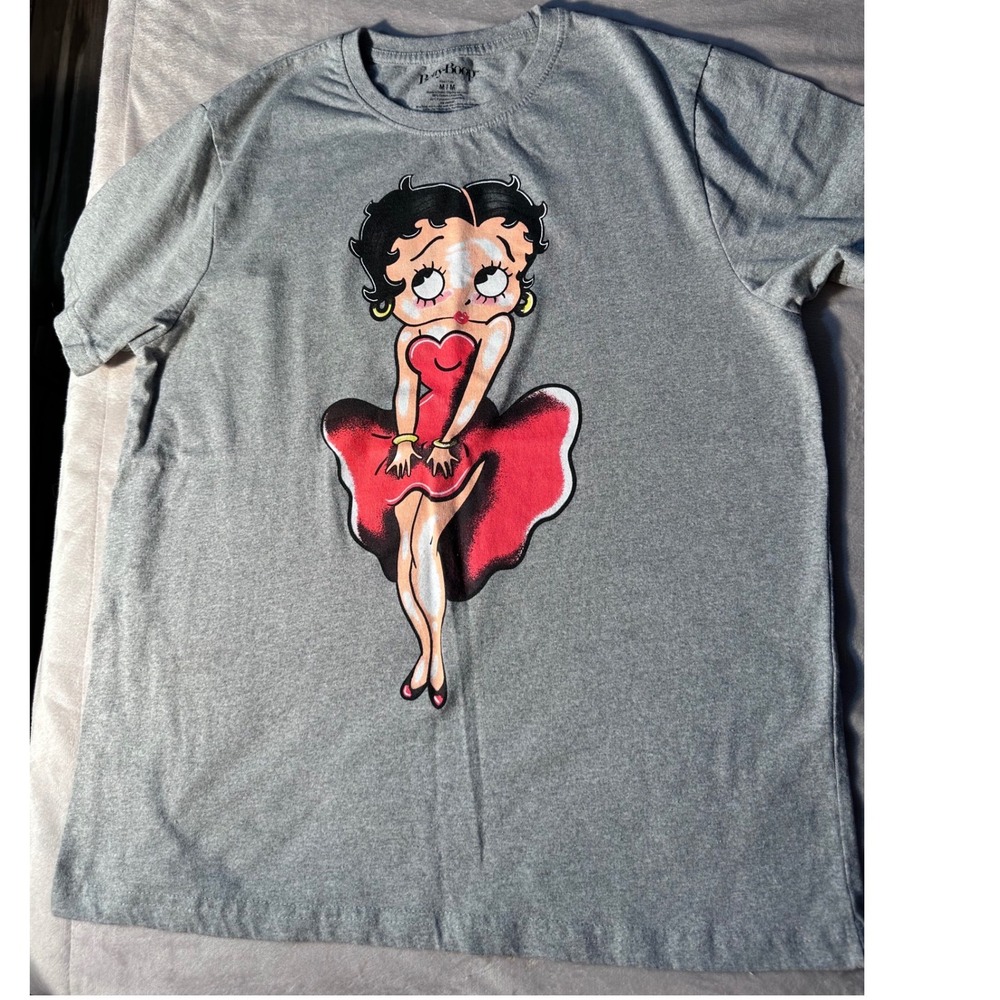 Betty Boop Mens Graphic T-Shirt Heather Gray Red Dress Cartoon Short Sleeve M